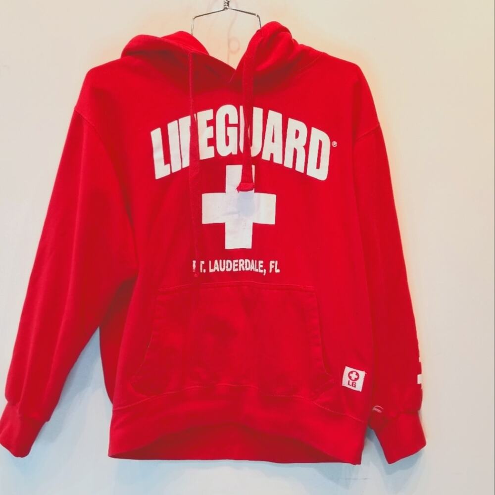 Red Hoodie Sweatshirt Lifeguard Fort‎ Lauderdale Size S